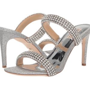 Badgley Mischka Women's Sade Jeweled Double-Band Stiletto Heeled Sandal - 7.5